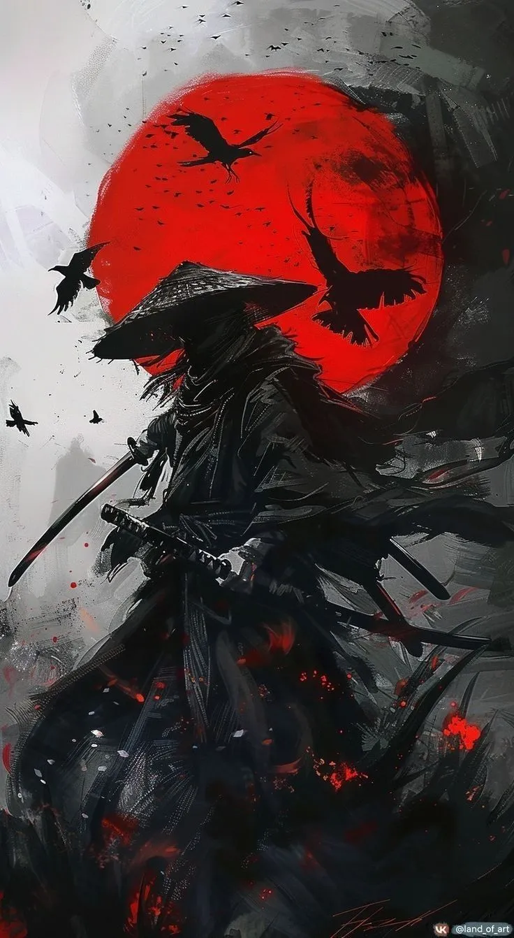 Dark Samurai & Crows under Red Sun