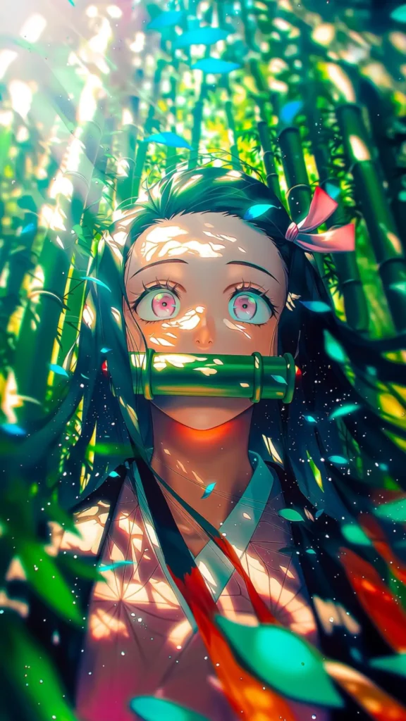 Nezuko Kamado in a bamboo forest anime wallpaper